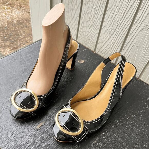 Y2K Easy Spirit Black Patent Slingback Block Heels Buckle 7.5 - Picture 8 of 9